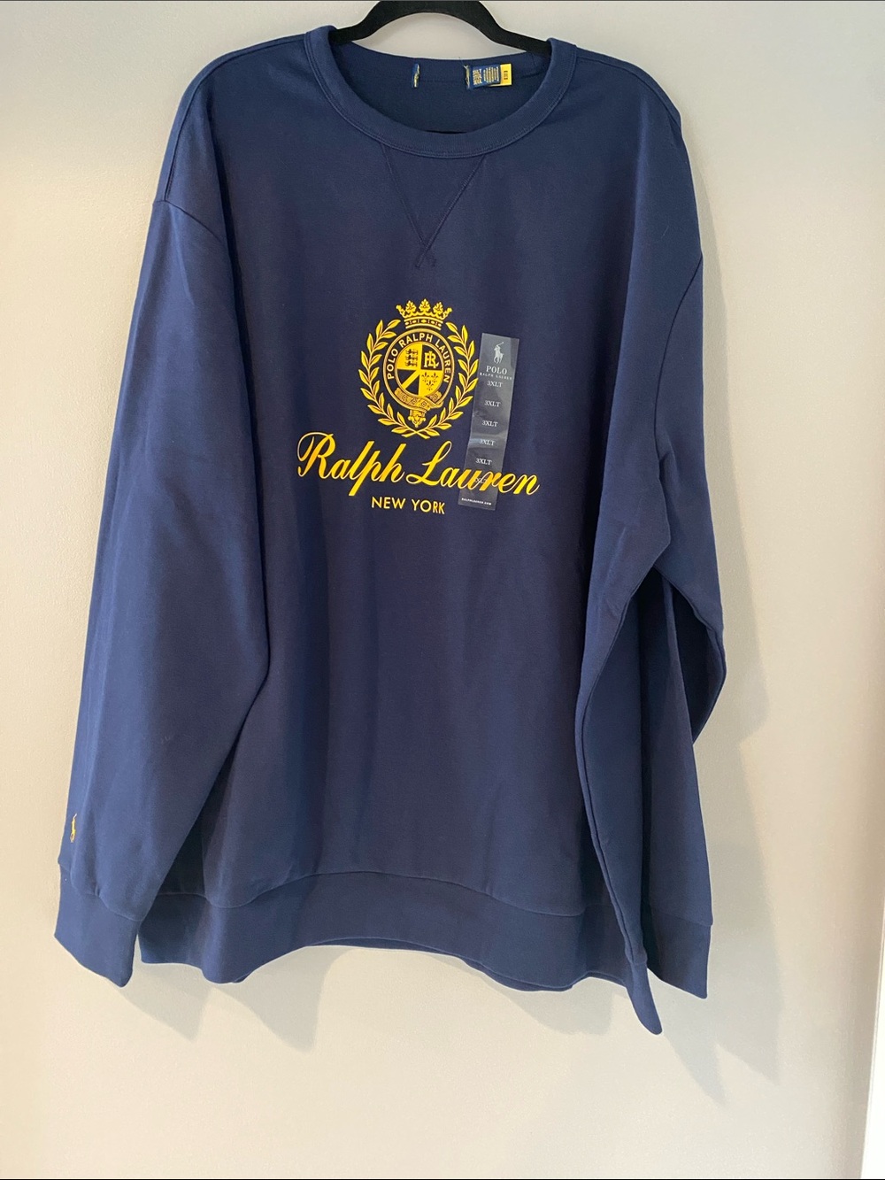 Ralph Lauren Navy Crewneck Sweatshirt with Yellow Crest Logo